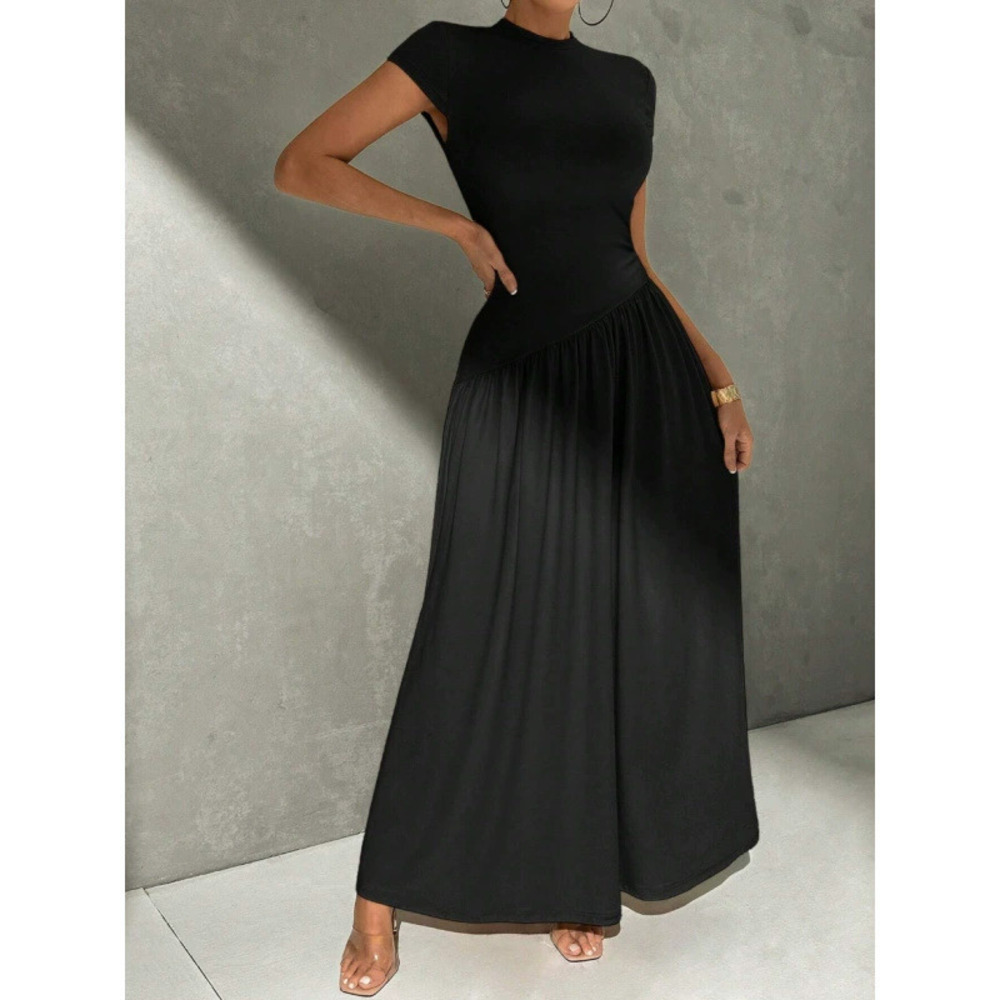 ZARA Elegant Minimalist Short Sleeve A Line Maxi Dress for Everyday Wear